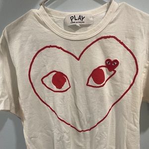 Comme Des Garcons Plain White Tee Red Heart